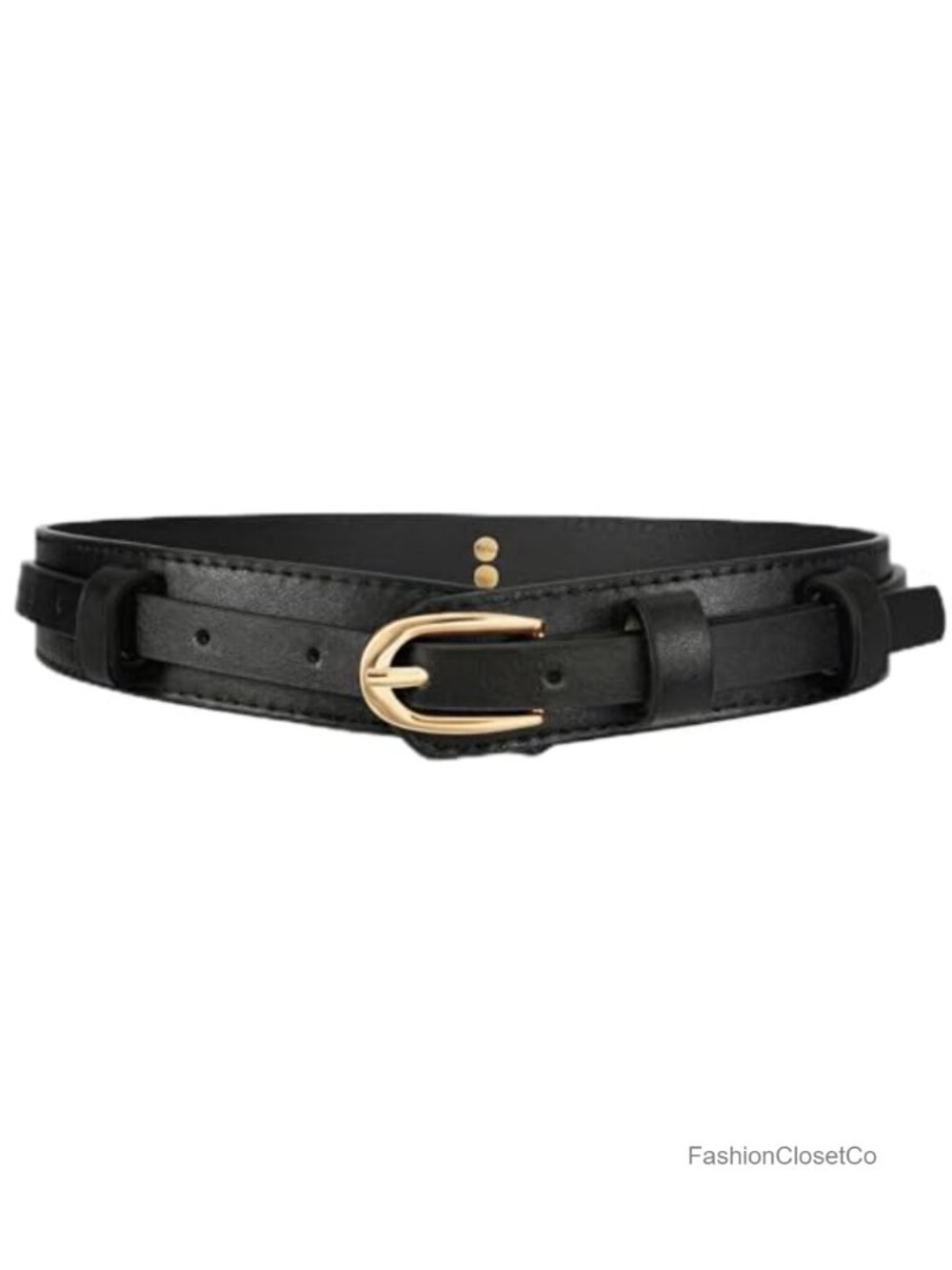 Wide PU Leather Waist Belt Gold Buckle 2-in-1 for Dresses Jeans